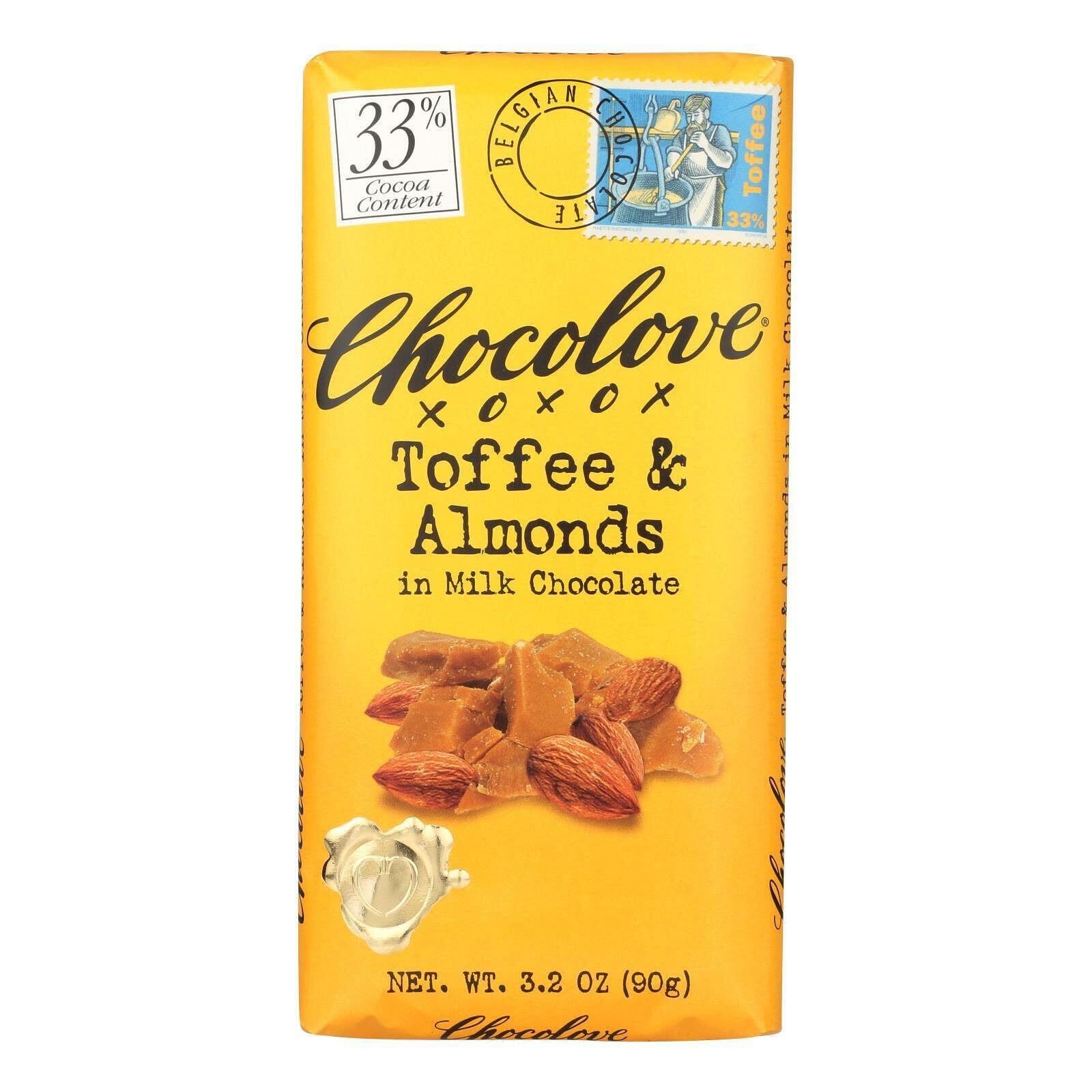 12 Bars Chocolove – Milk Chocolate Bar Toffee & Almonds – 3.2 oz.