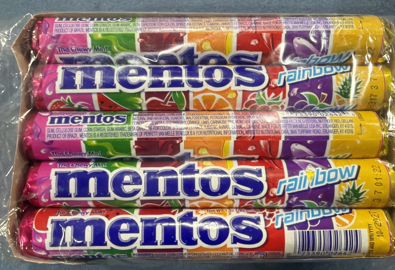 Mentos Candy Chewy Rolls, Rainbow flavors 14 Pieces (Pack of 15) Exp:10/2027