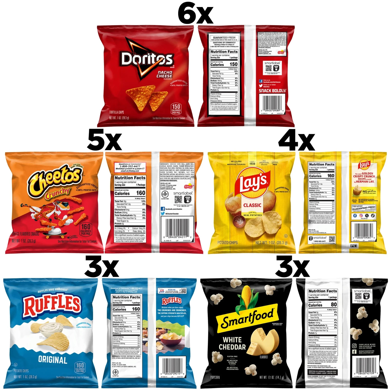 Frito-Lay Classic Mix Variety Pack, Single Serve Snack Bags (Pack of 21)