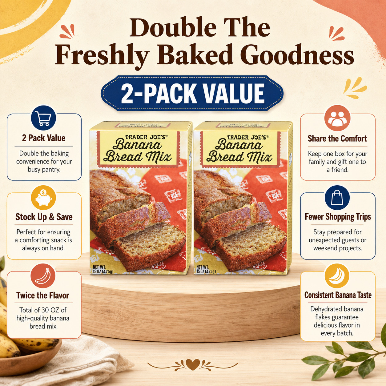 2 Pack Trader Joe’s Banana Bread Mix 15 oz