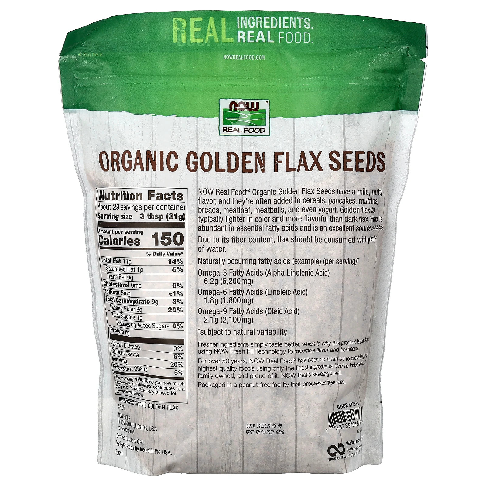 Real Food, Organic Golden Flax Seeds, 32 oz (907 g)