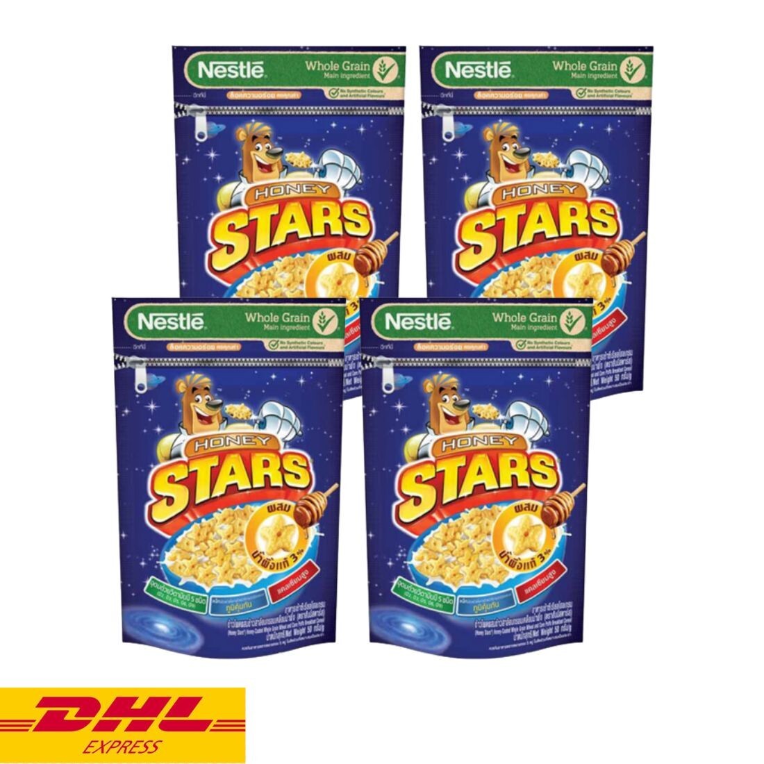 4x Nestle Honey Stars Cereals Breakfast Food Snack Whole Grain Zip Lock Bag 50 g