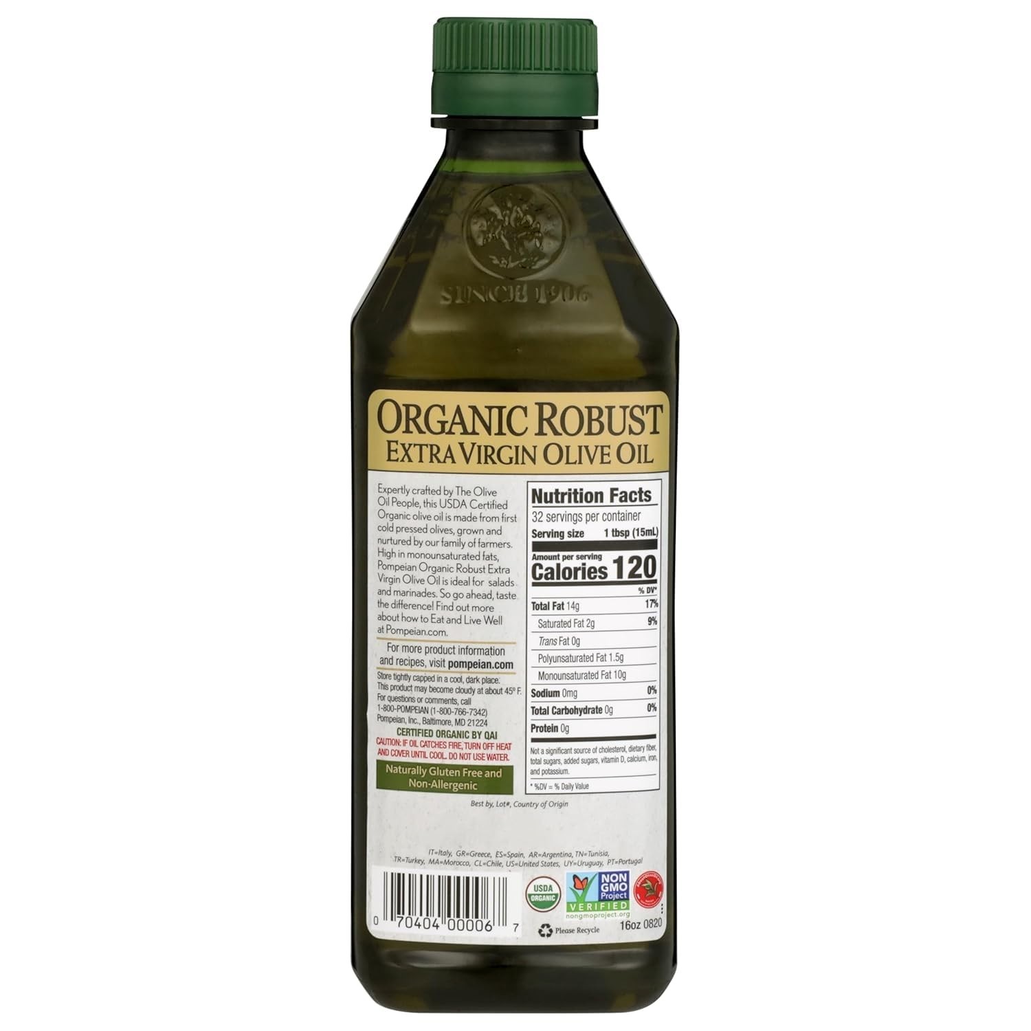 Organic EVOO Extra Virgin Olive Oil Robust Cold Pressed Polyphenols 16oz Bottle