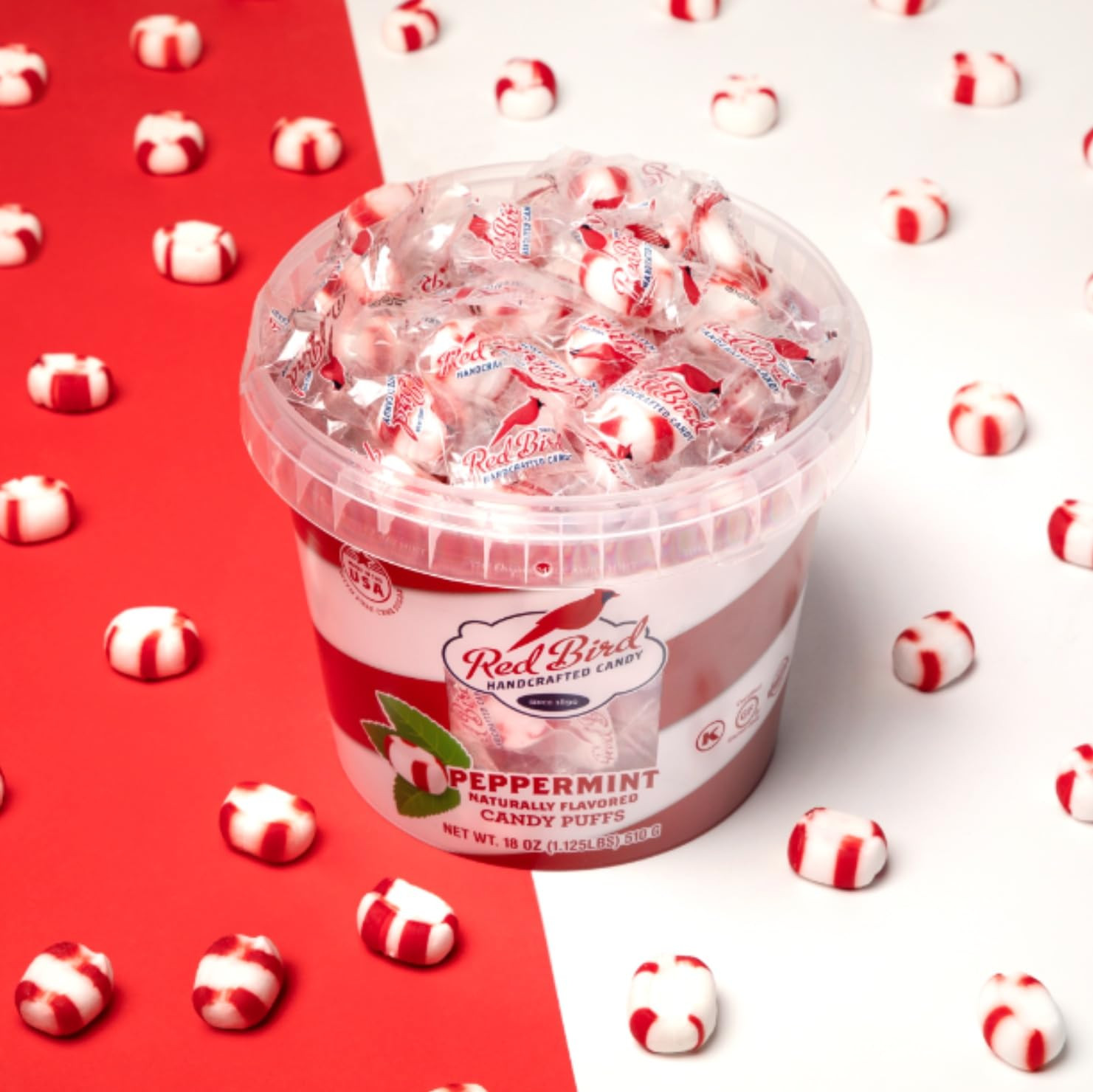 Soft Peppermint Candy, Individually Wrapped, Gluten Free Breath Mints, 18 Oz Tub