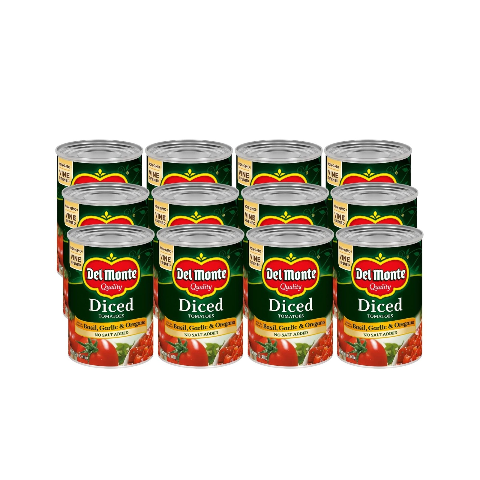 Del 14.5 Ounce (Pack of 12), Diced with Basil, Garlic, Oregano, No Salt Added