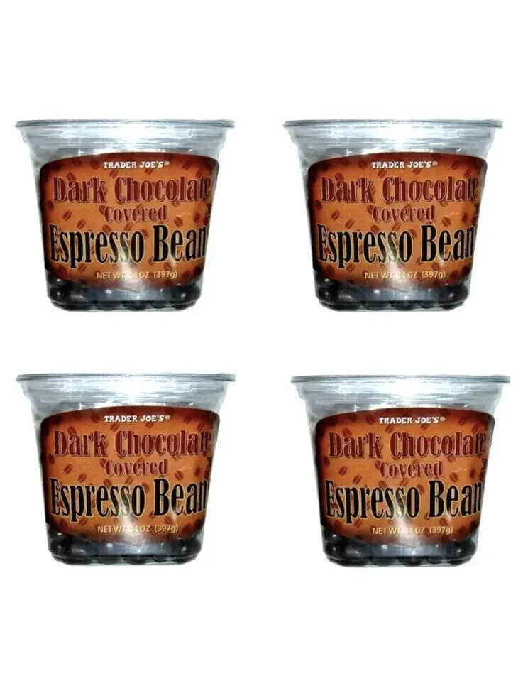 4 Packs Trader Joe’s Dark Chocolate Covered Espresso Beans 14 oz Each Pack