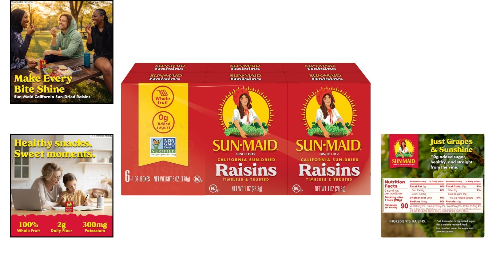 Nutritious California Dried Raisins – 6 Snack-Size Boxes for On-the-Go Families