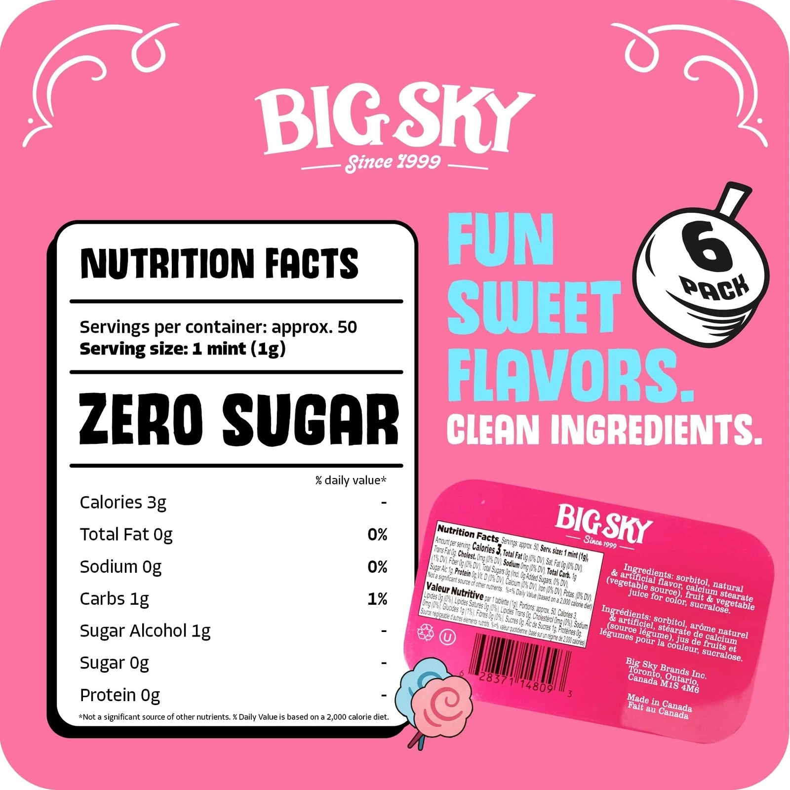 Sugar Free Cotton Candy Mints – 50 Count Tin (Pack of 6) | Kosher Certified, …
