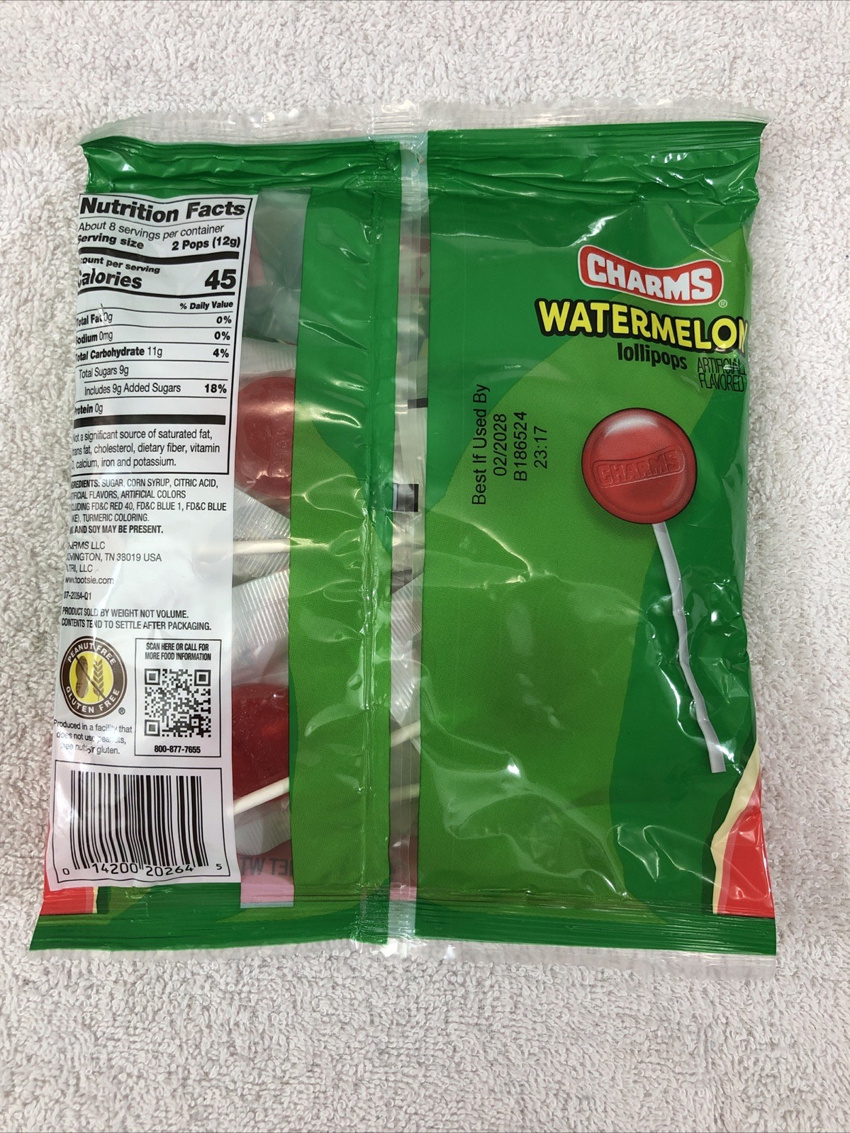 10 Pack ~ Charms WATERMELON POPS 150 Lollipops/Suckers Gluten & Peanut Free 2/28