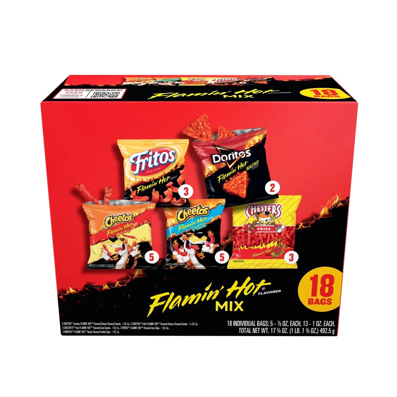 New Frito-Lay Flamin’ Hot Mix Variety Pack Snack Chips, 18 Count Multipack New