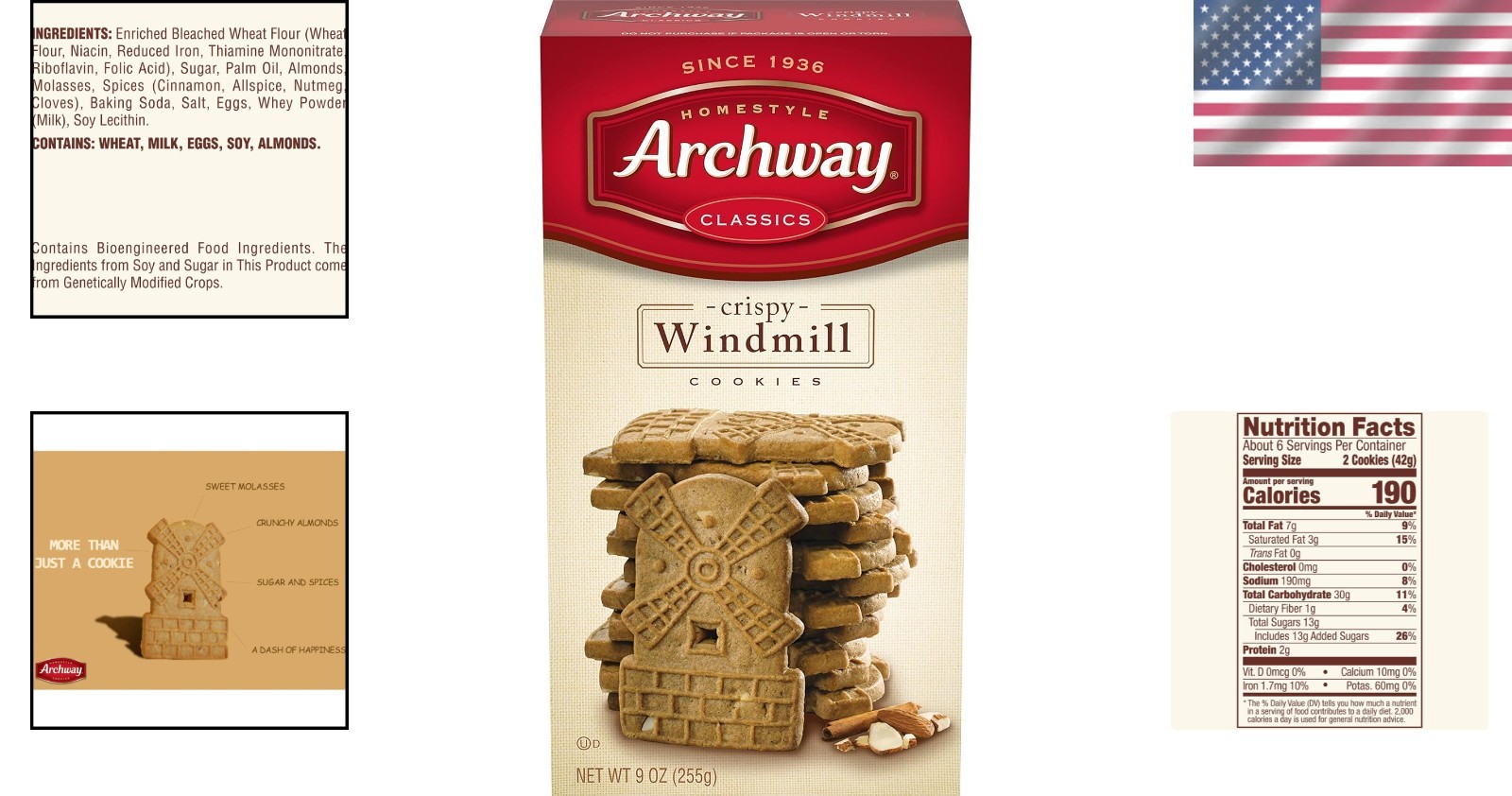 Delicious 9 Oz Box of Homestyle Windmill Cookies with Almonds & Cinnamon