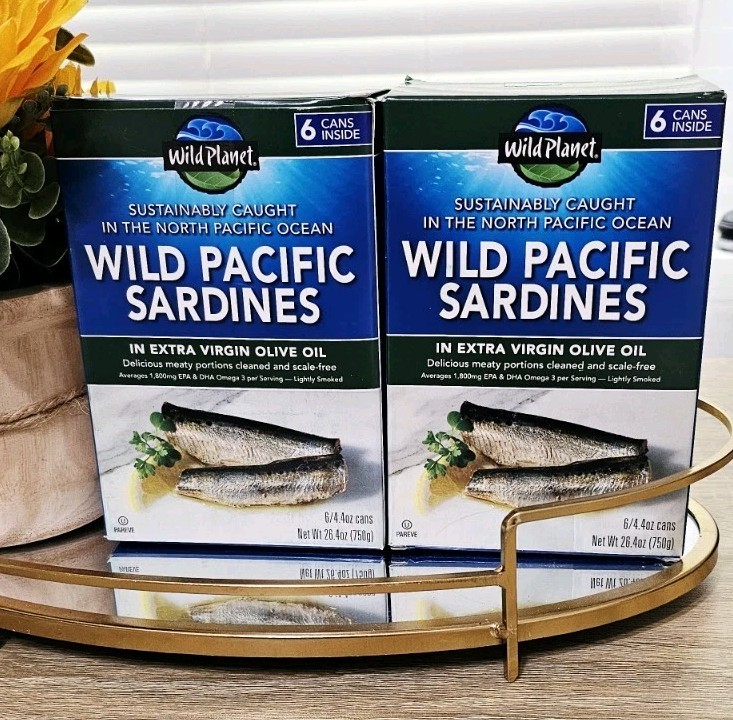 2~pk Wild Pacific Sardines in Extra Virgin Olive Oil, 4.4 oz., 6-count Ea = 12