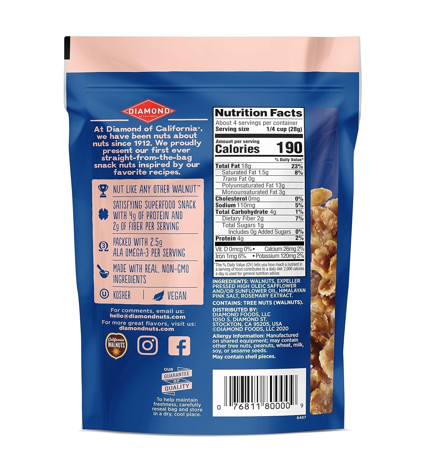 Himalayan Pink Salt Walnut Snack Nuts, 4 oz. 4 Pack