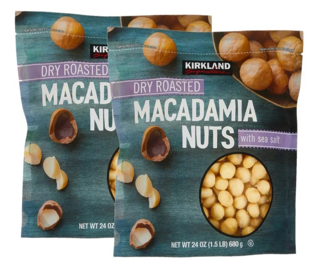 2 Pack Kirkland Signature Dry Roasted Macadamia Nuts Sea Salt 24 oz Each 48 oz