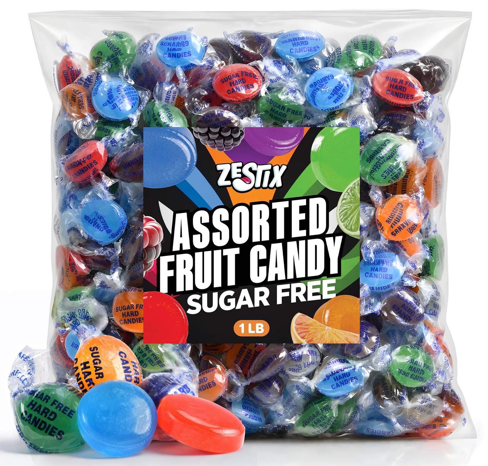 Sugar Free Assorted Fruit Hard Candy, 1 lb. Bag – Individually Wrapped…