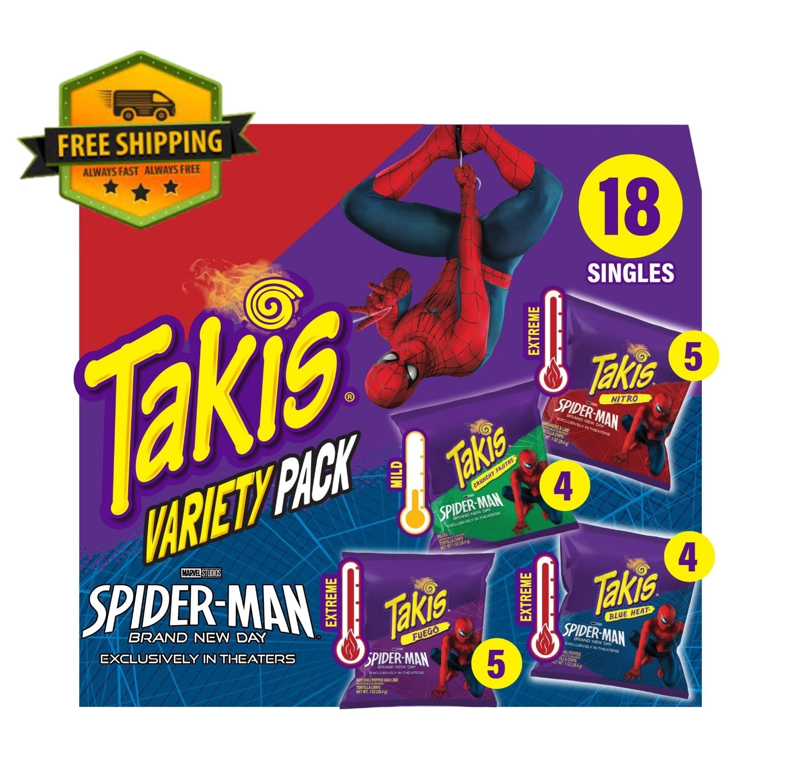 Takis Assorted Rolled Tortilla Chips Variety Pack (18 x 1 oz Bags)