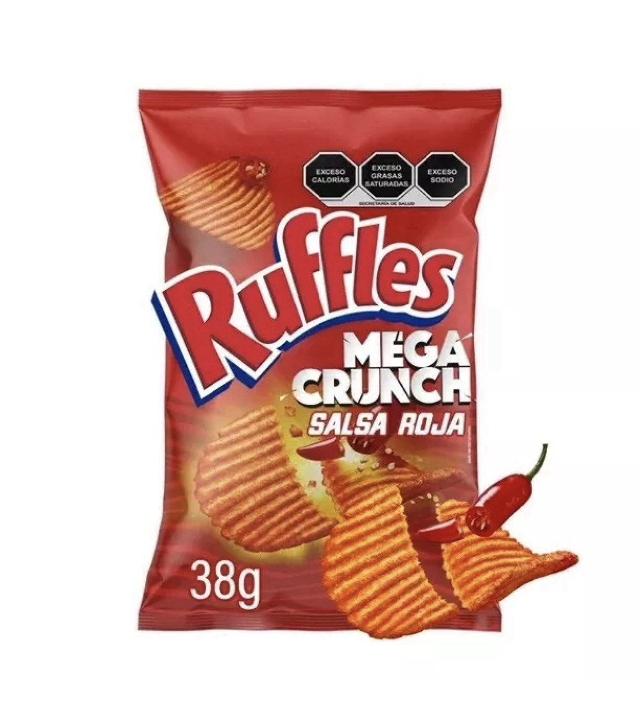 5X RUFFLES MEGA CRUNCH SALSA ROJA – SABRITAS MEXICANAS (5 Paquetes de 38g c/u)