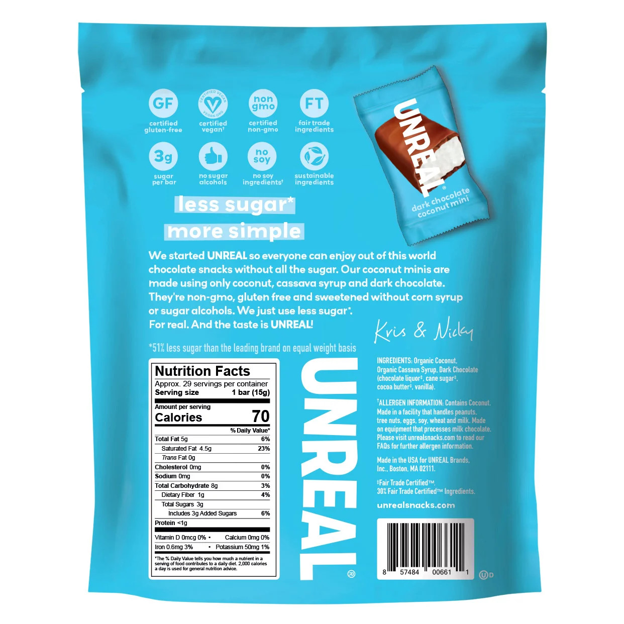 UNREAL Dark Chocolate Bar Coconut Minis, 15.3 oz