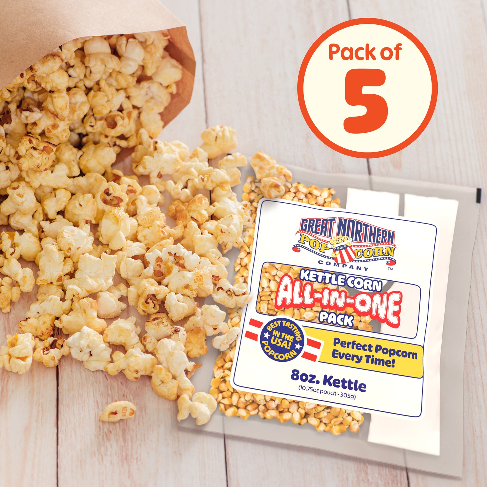 8oz Kettle Corn Popcorn Machine Popcorn Packets 5-Pack All in One Popcorn Packs