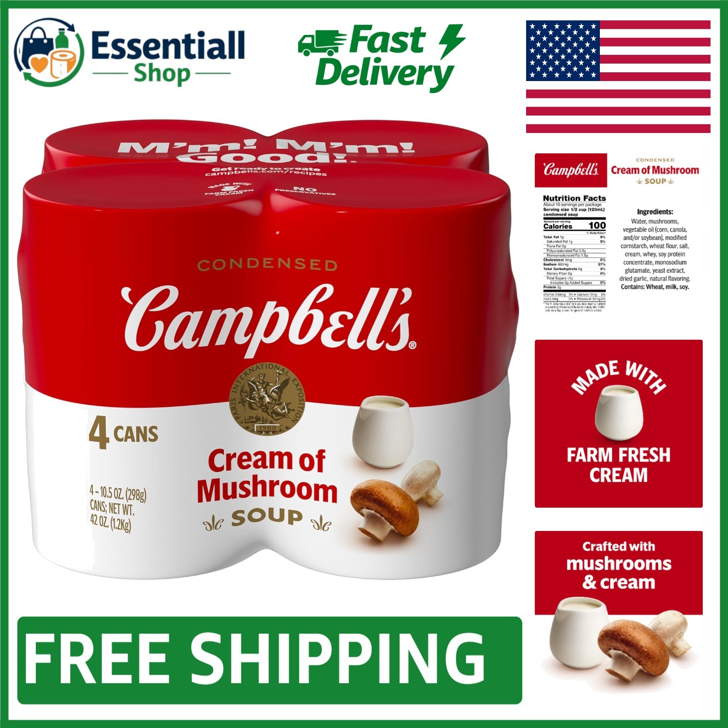Campbell’s Cream of Mushroom Soup 10.5oz (Pack of 4) – Vegetarian Comfort Food