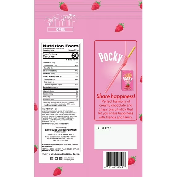 Glico Strawberry Cream Covered Biscuit Sticks, 3.81 Oz, 9 Count