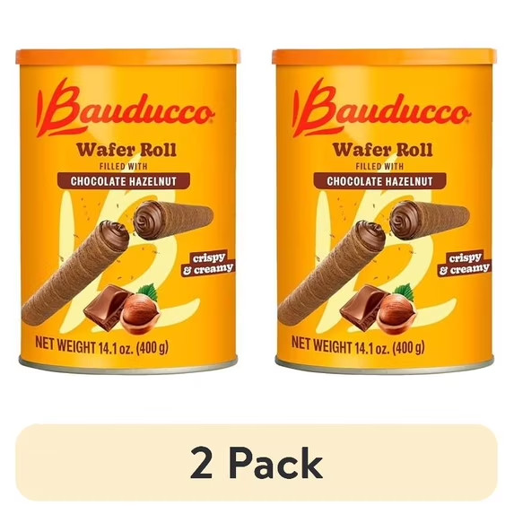 (2 pack) Bauducco Chocolate Hazelnut Wafer Rolls – Classic European Cookies…