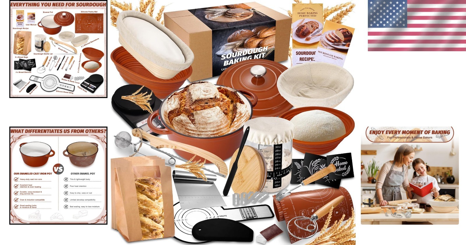 Sourdough Starter Kit Enamel Pot Bread Proofing Baskets Supplies Complete Set