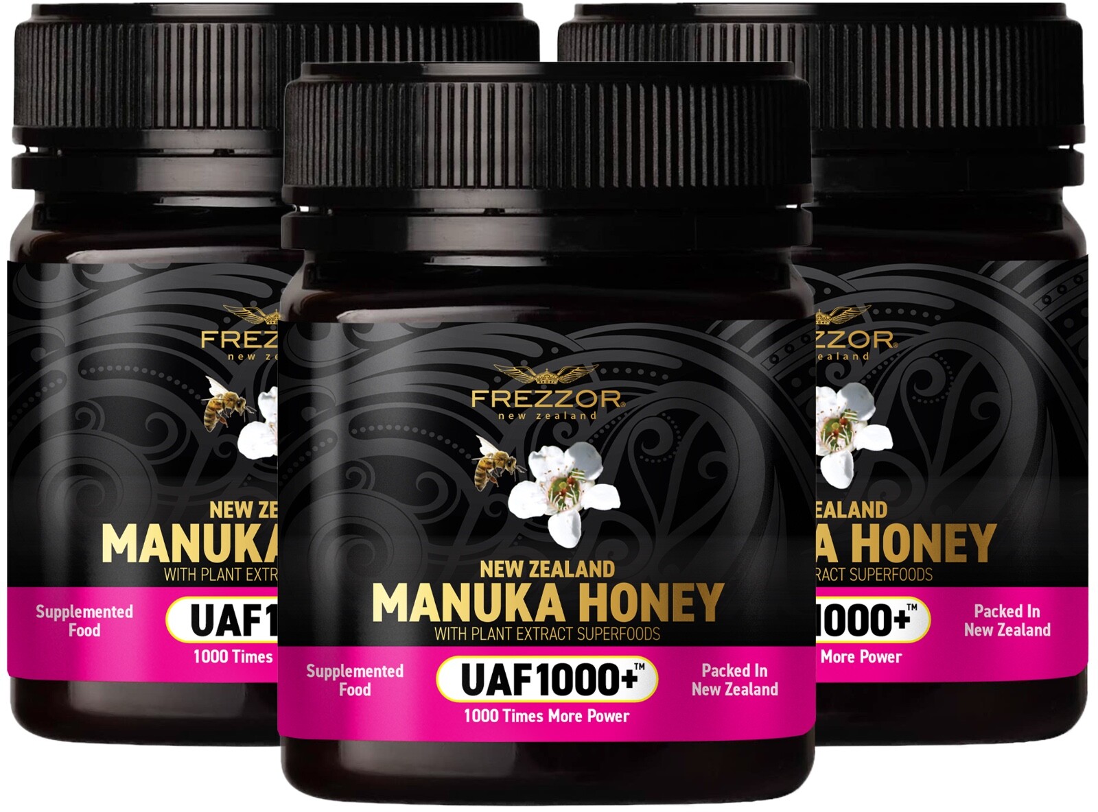FREZZOR New Zealand Manuka Honey UAF1000+, Immune Support, Skin Health 3 Jars