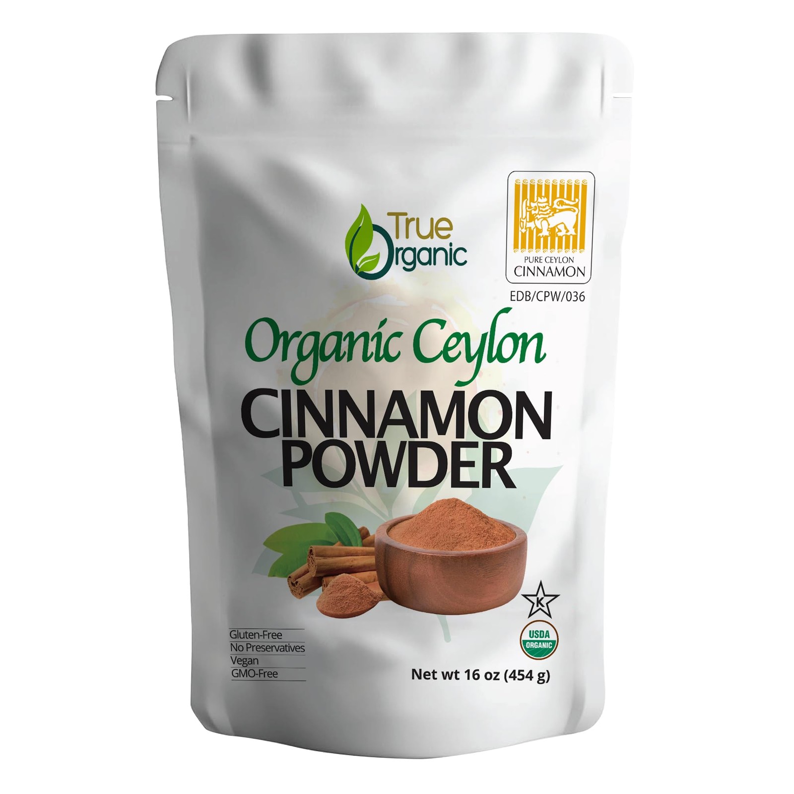 True Organic Pure Ceylon Cinnamon Powder, 1 lb, Premium Grade, Gluten Free, USDA