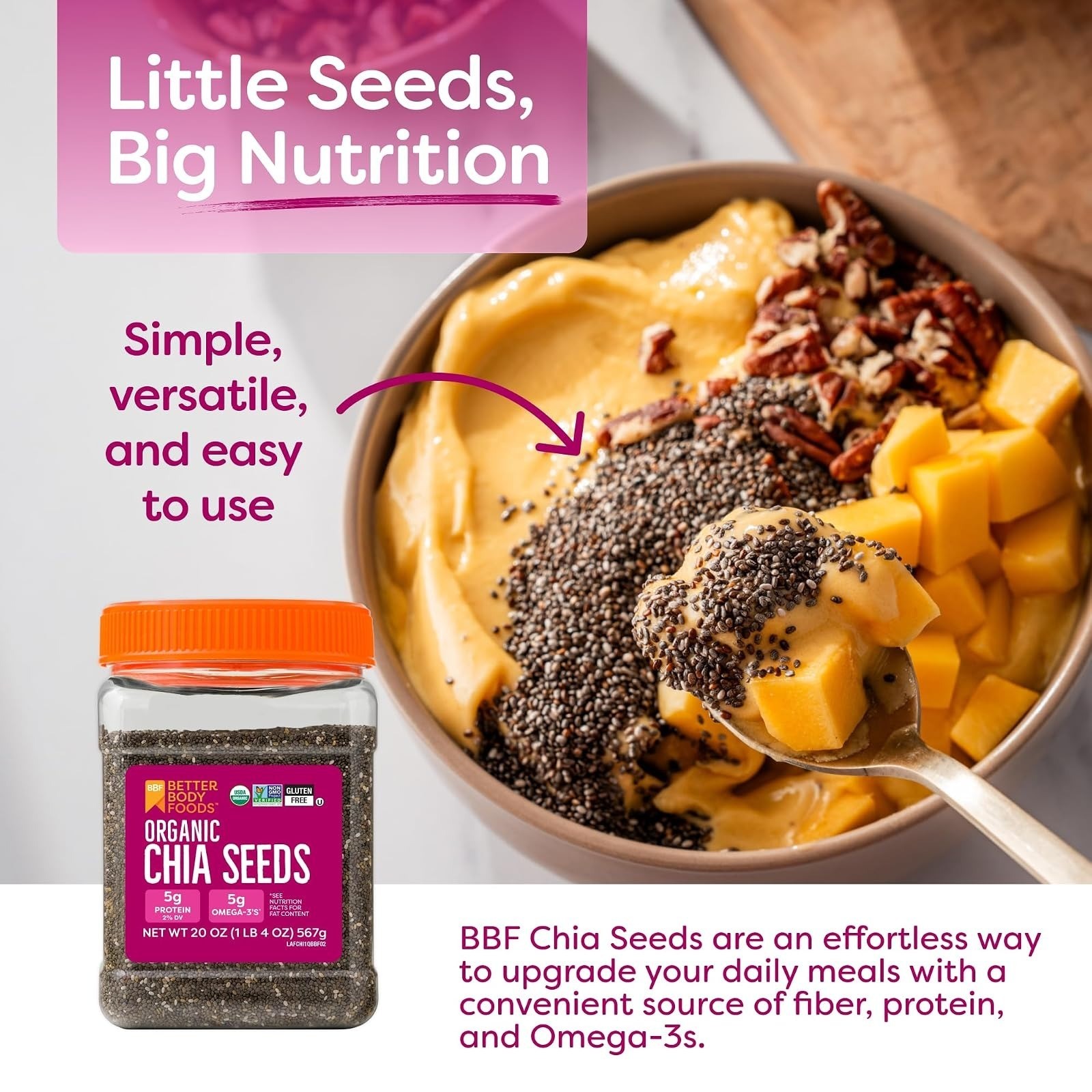 Organic Chia Seeds, Gluten Free, Keto Friendly, Vegan, 1.25lb