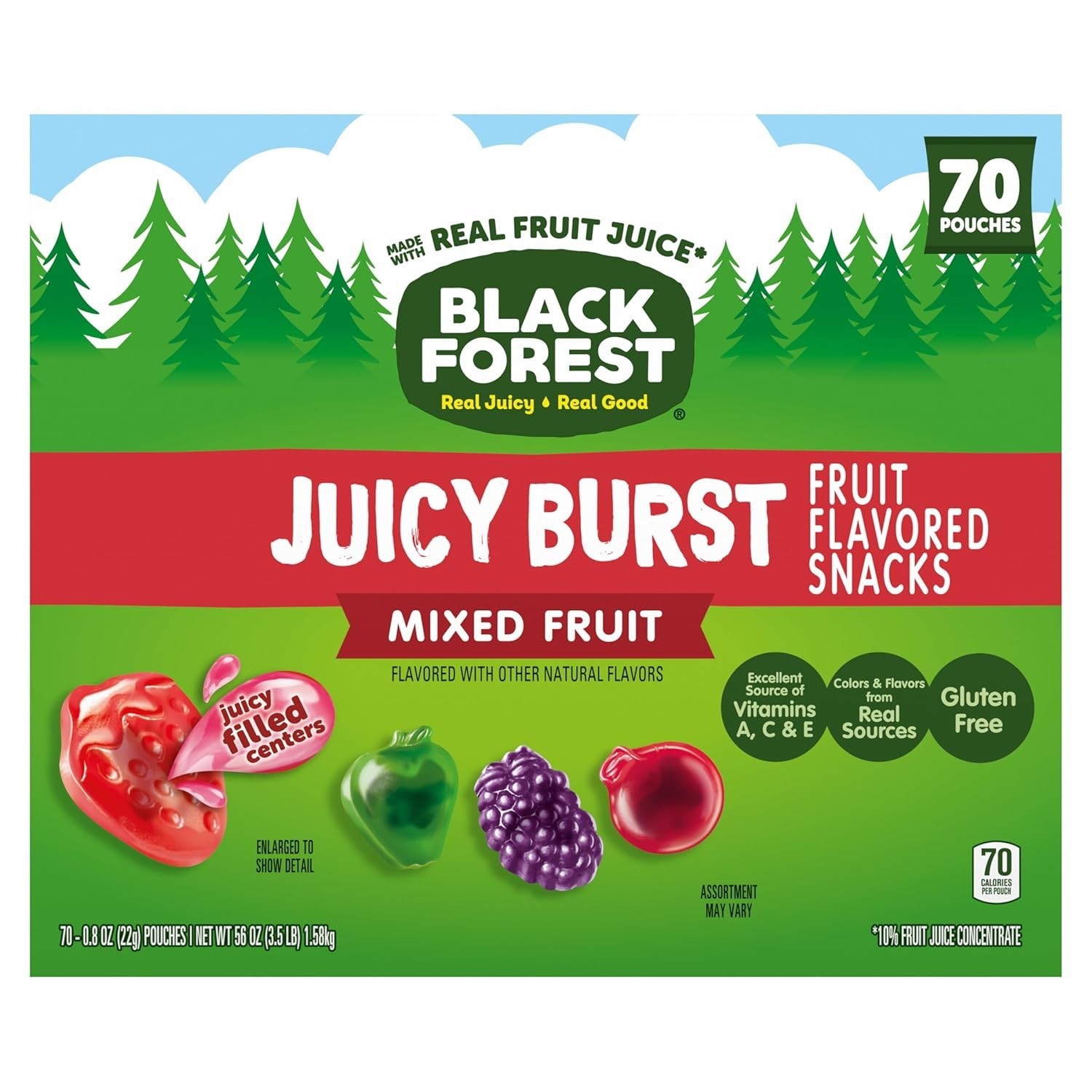 Black Forest Juicy Burst Fruit Flavored Snacks Mixed Fruit 0.8oz 70-Count Kids