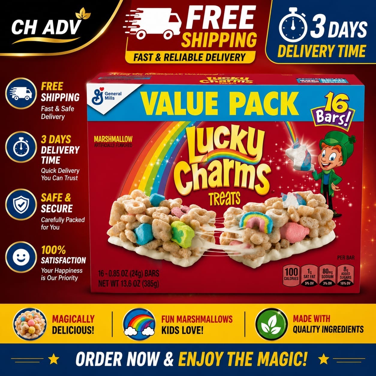 Lucky Charms Marshmallow Value Pack St. Patrick’s Day 16 Count (Pack of 1)