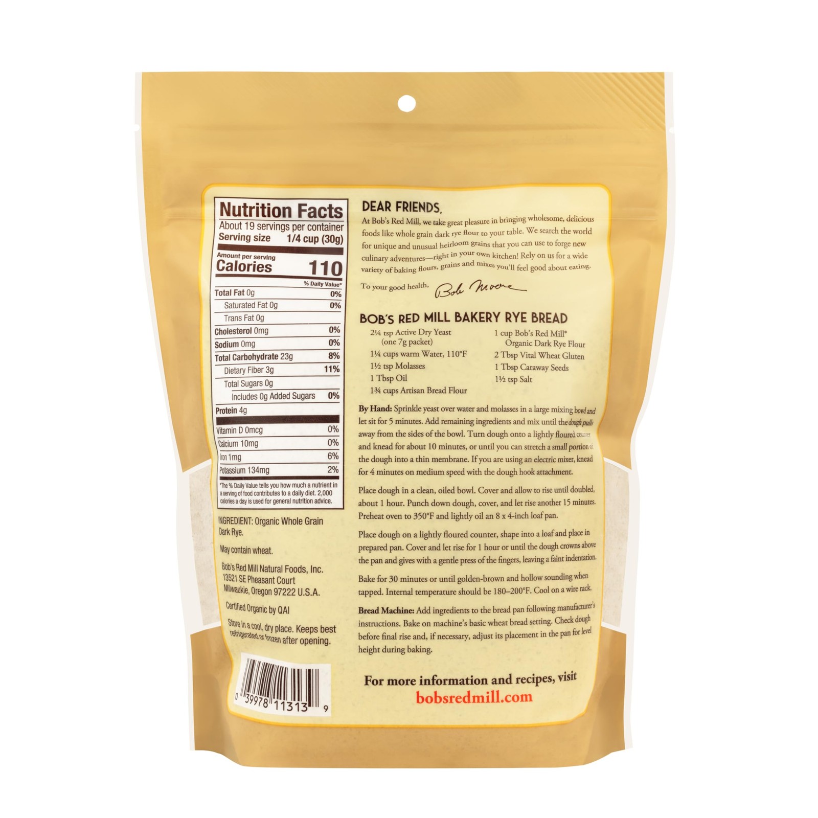 Bob’s Red Mill Organic Dark Rye Flour, 20oz (Pack of 4) 20 Ounce