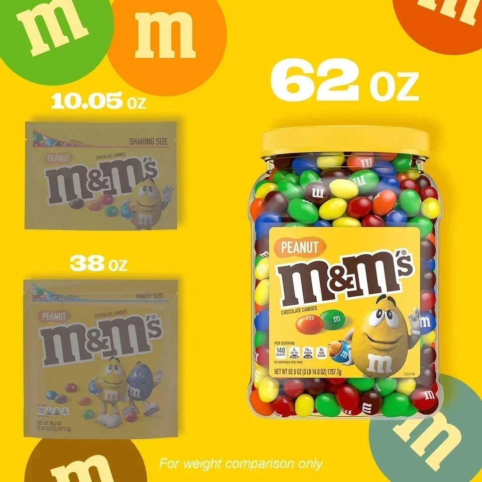 M&M’S Peanut Milk Chocolate Candy Bulk Jar 62 oz