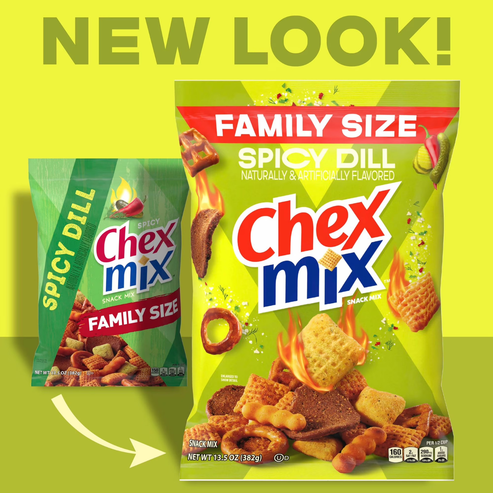 Chex Mix Spicy Dill Snack Mix, Savory Snack Bag, Family Size, 13.5 oz