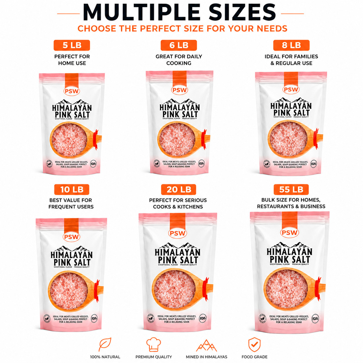 Pink Salt Coarse Grain Himalayan Salt – Multi Listing – Choose Your Size