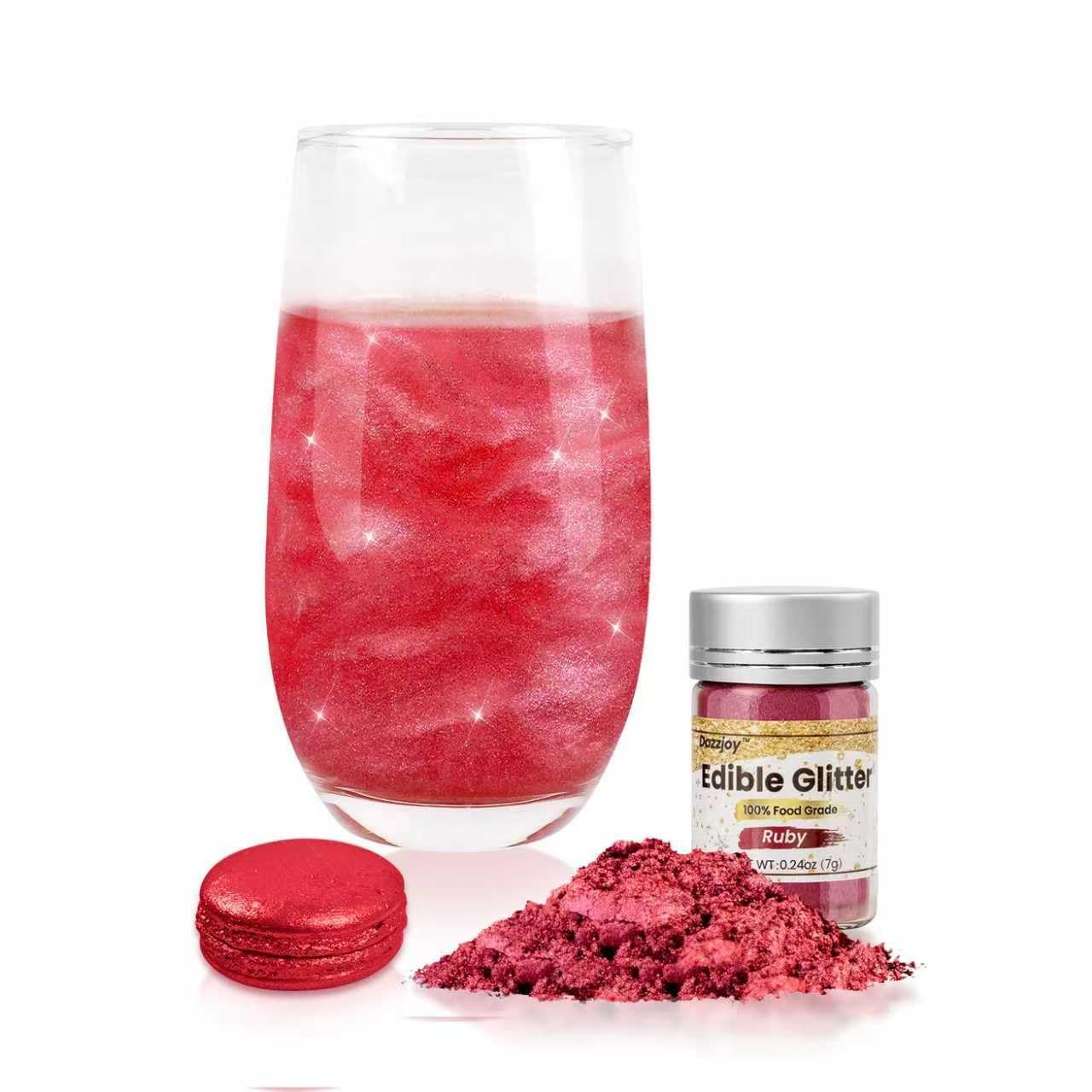 Dazzjoy Red Shimmer Edible Glitter for Drinks, Glitter, Ruby