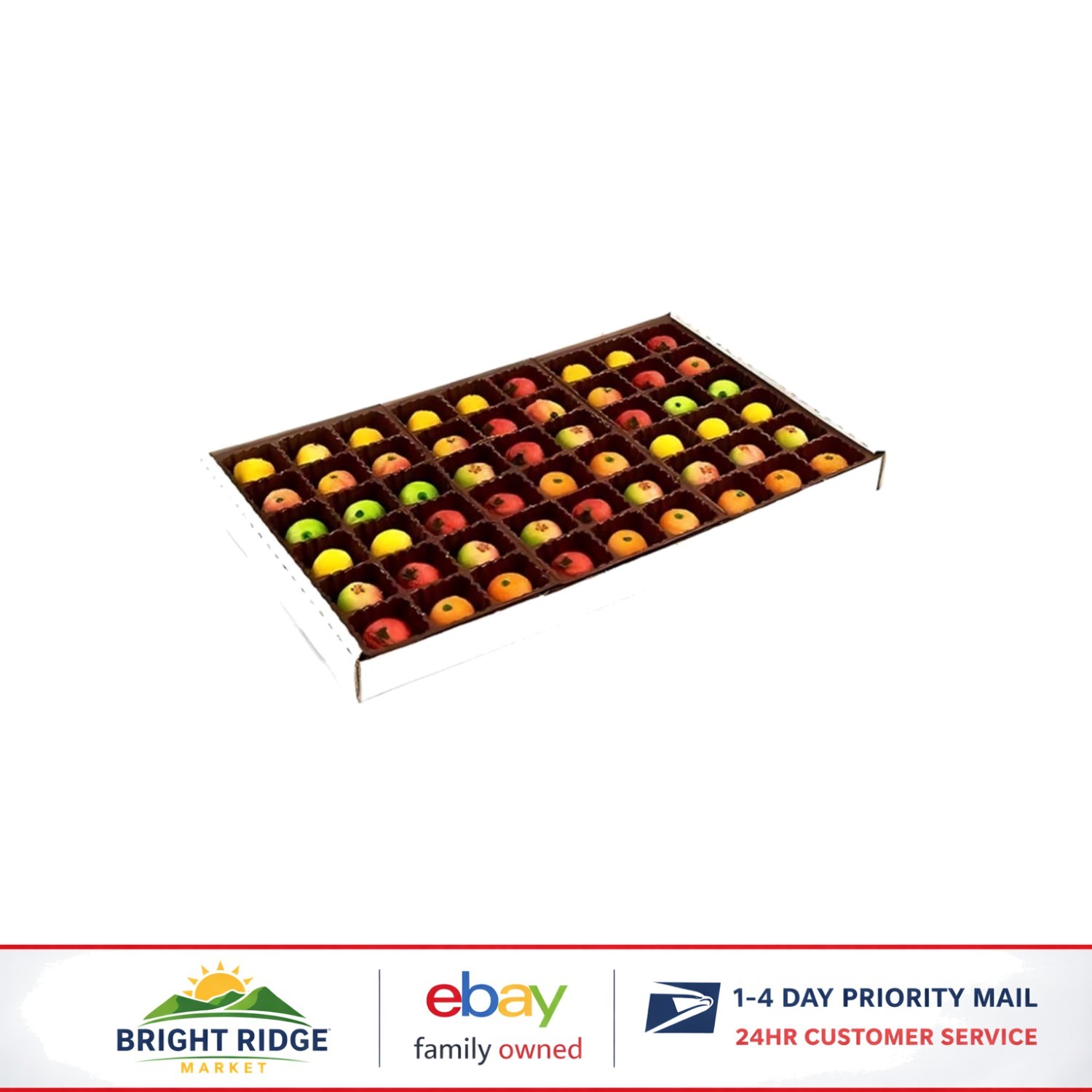 54 Piece Assorted Fruit Box with Kosher Marzipan Treats – 25 oz Total Weight