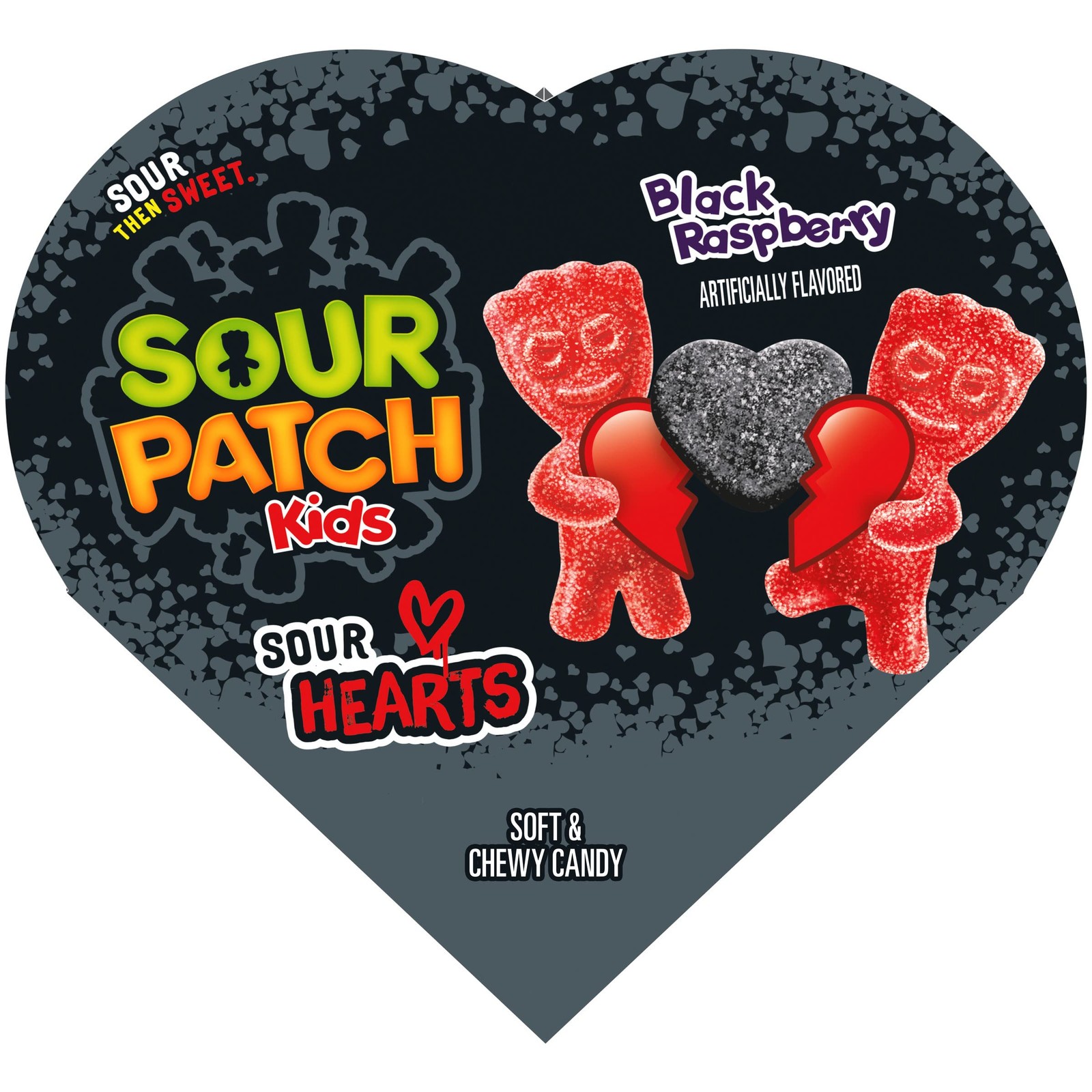 Sour Patch Kids Sour Hearts Black Raspberry Valentine Candy Heart Box 3.45Oz