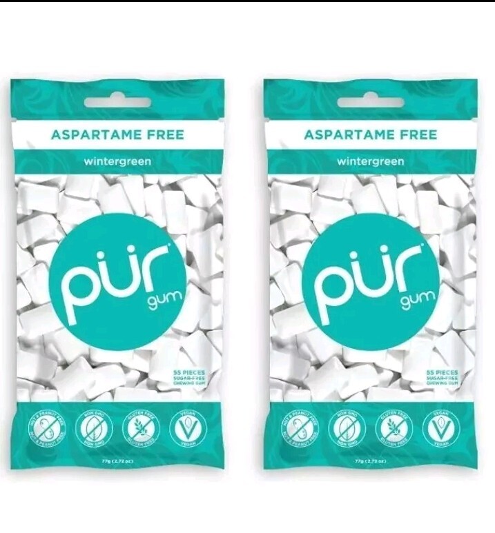 PUR Xylitol Chewing Gum WINTERGREEN (55 Pieces, 2 Pack) Sugarless Vegan Pure