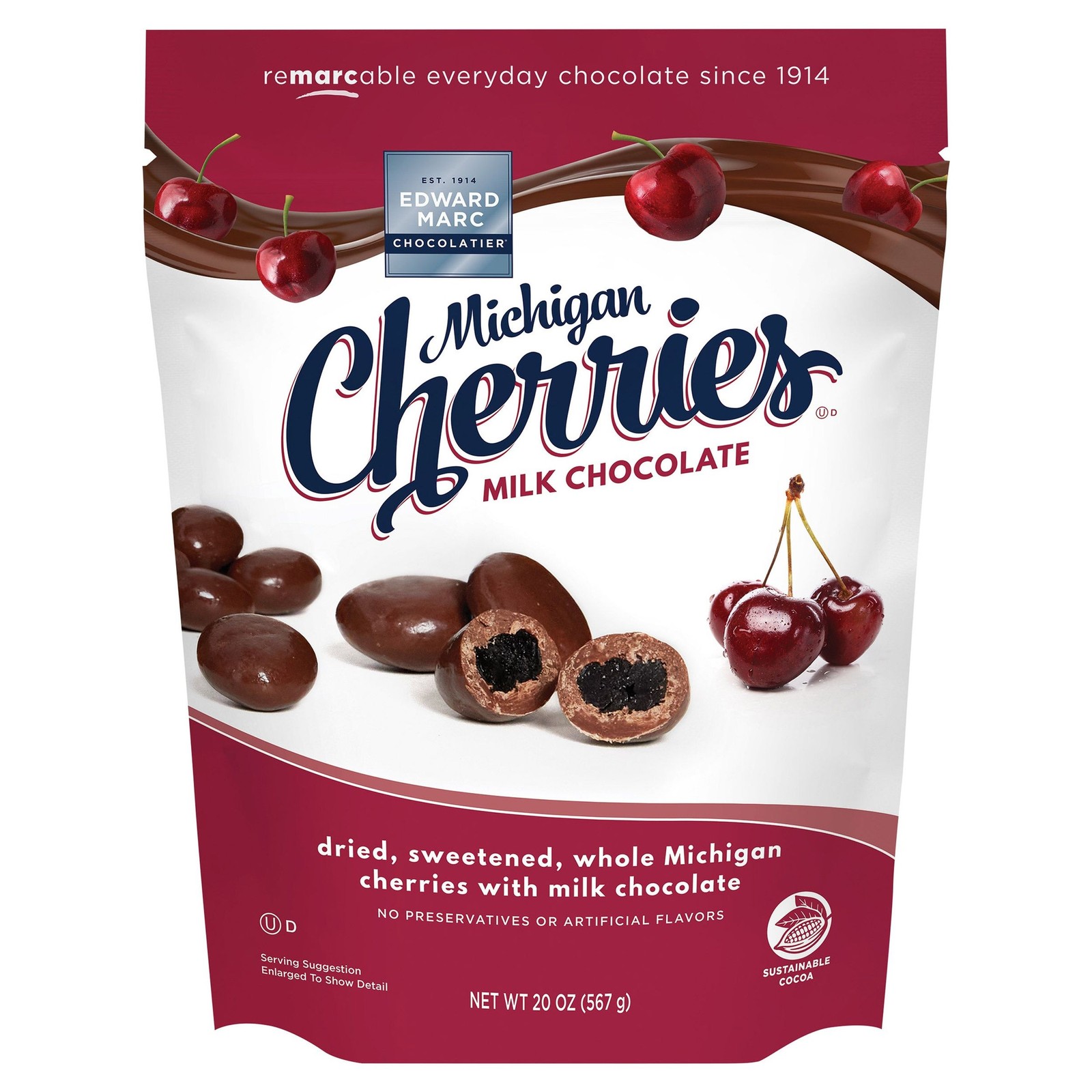 Edward Marc Milk Chocolate Michigan Cherries, 20 oz