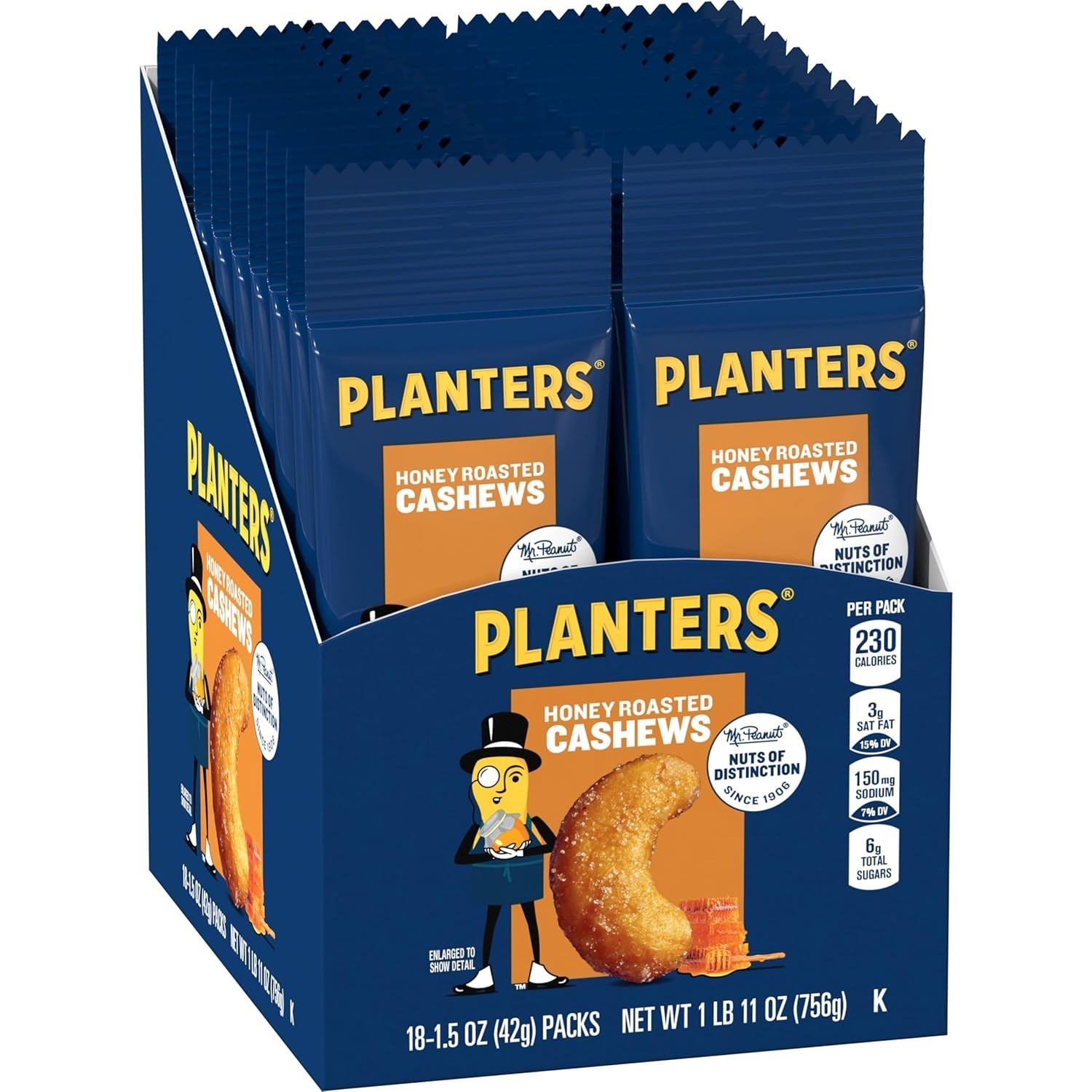 Honey Roasted & Salted Cashews – 1.5 Ounce Pack of 18 for On-the-Go Indulgence