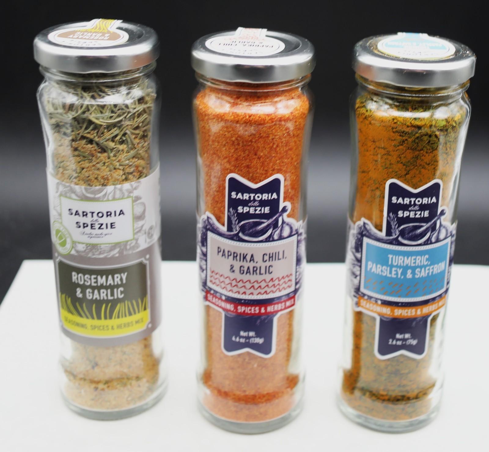 LOT 3 bottle spice SARTORIA SPEZIE Rosemary Garlic + Chili Paprika + Saffron Mix