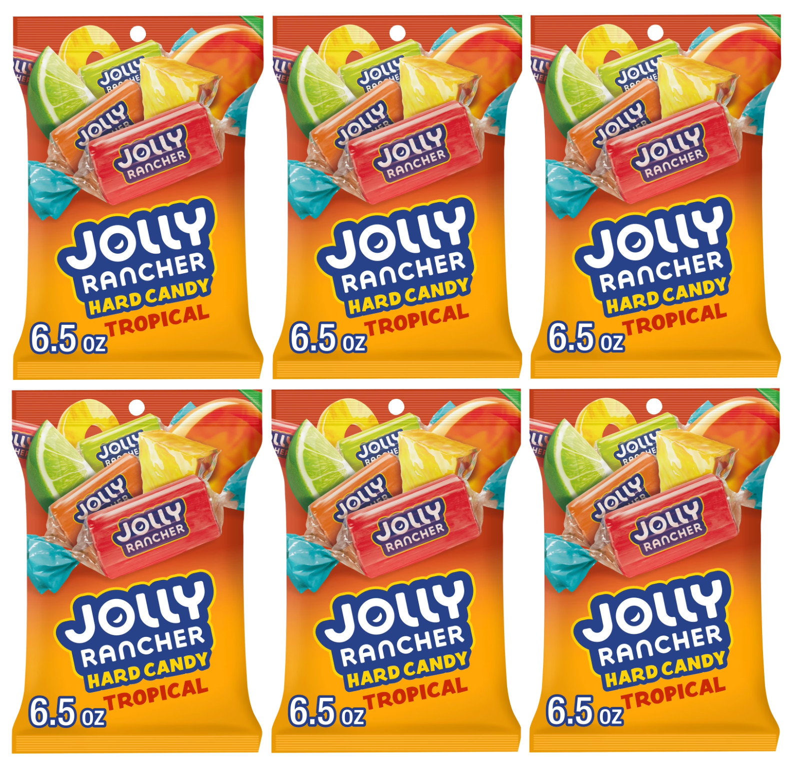 Jolly Rancher Tropical Fruit Assorted Flavors Hard Candy, 6.5-Ounce (Pack of 6)
