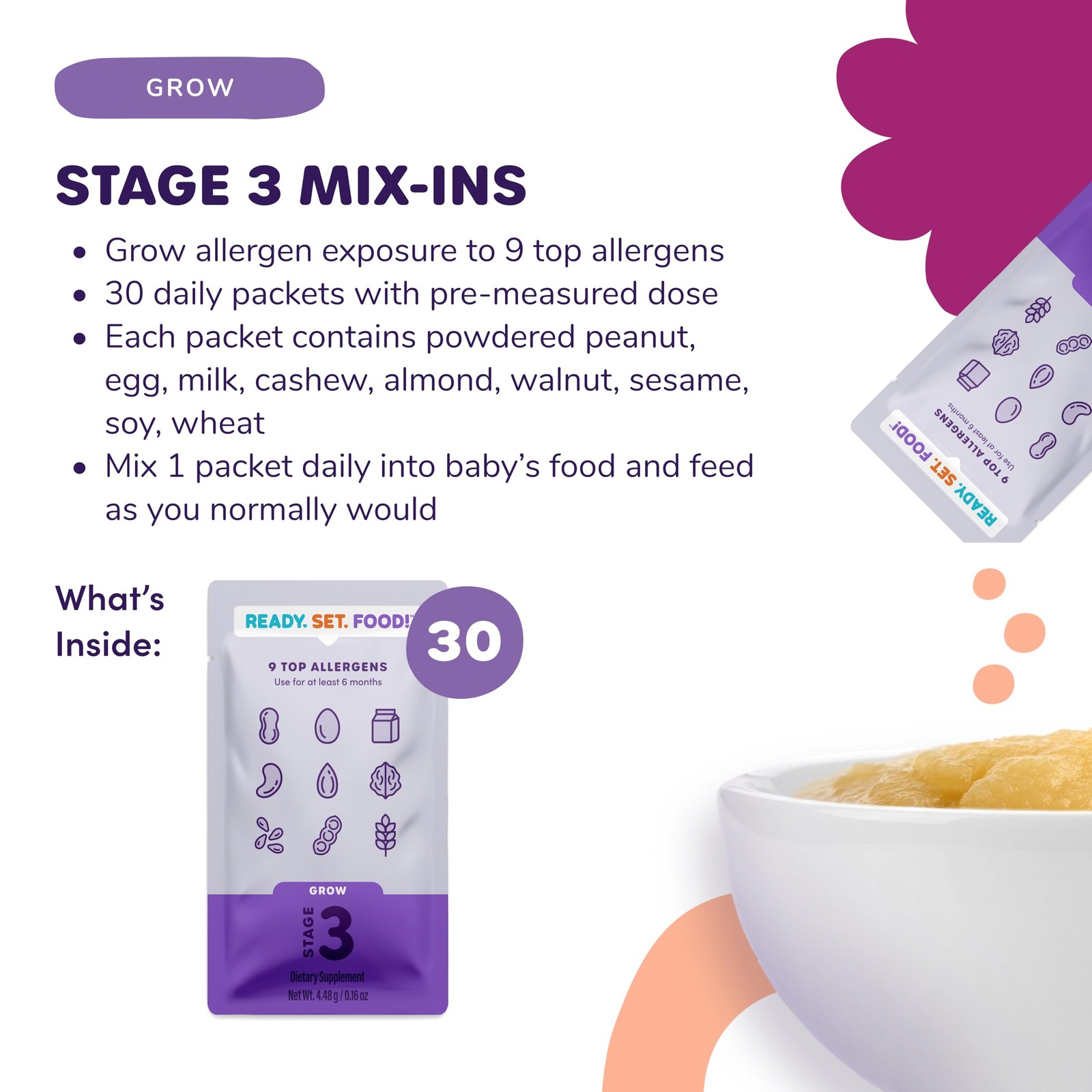 Ready Set Food Stage 3 Mix-Ins – 9 Allergen Introduction for 30 Packets