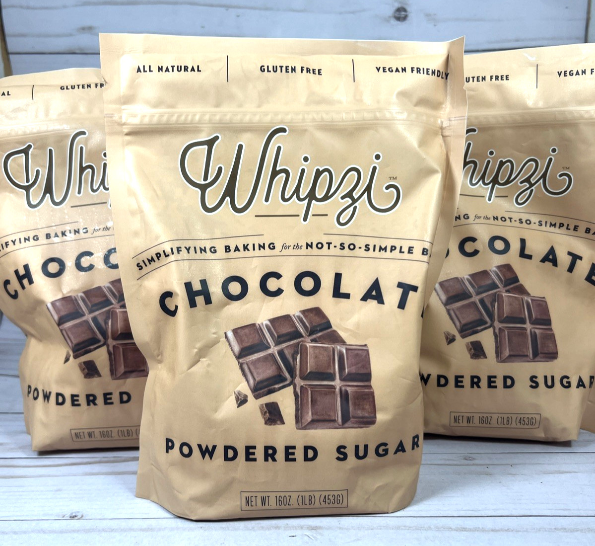 Whipzi Chocolate Powdered Sugar 16oz (3Pack) BB: 3/2027