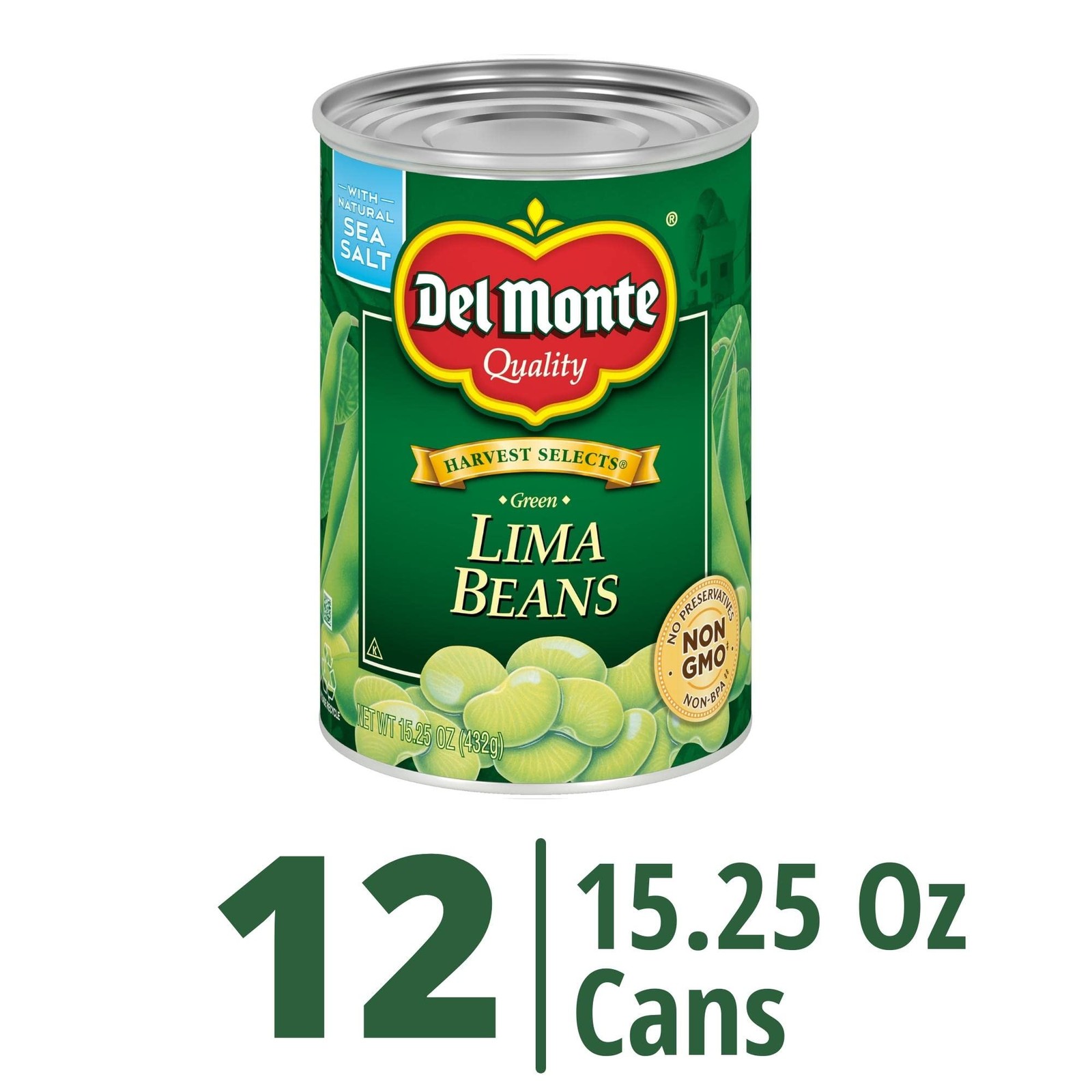 DEL MONTE HARVEST SELECTS FRESH CUT Green Lima Beans, Canned Vegetables, 12 P…