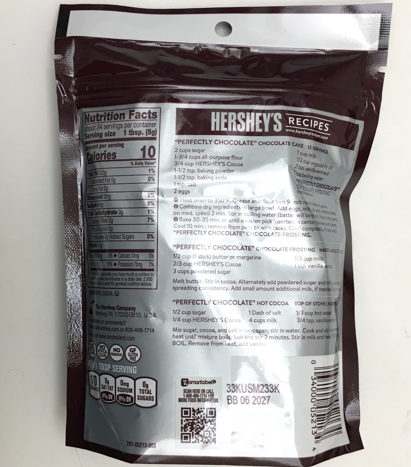 Hershey’s Cocoa Powder 100% Cacao Natural Unsweetened 2 Pack 6 Ounce exp 06/27