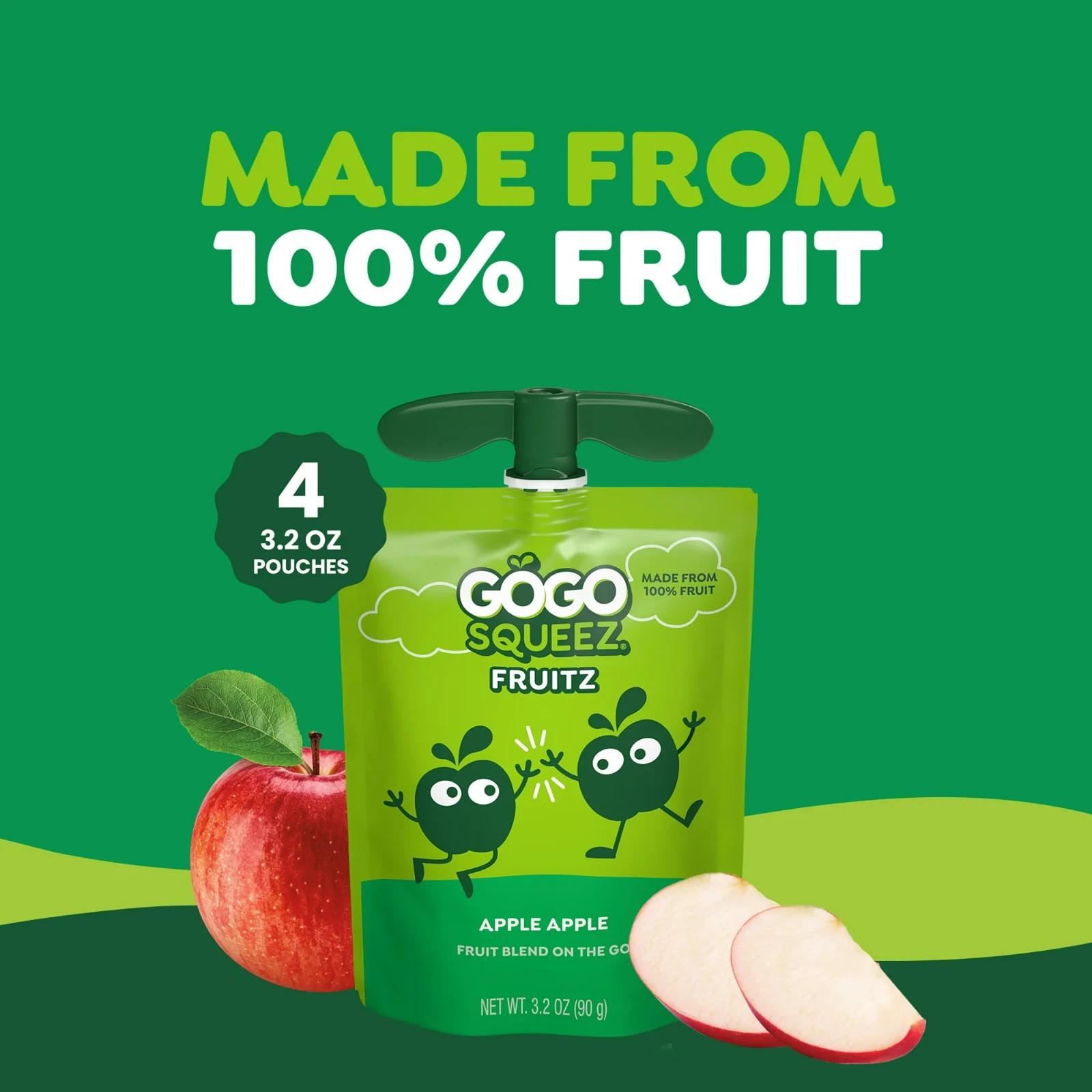 GoGo squeeZ No Sugar Added Apple Applesauce & Fruit Puree Pouches, 3.2 oz 4 Pack