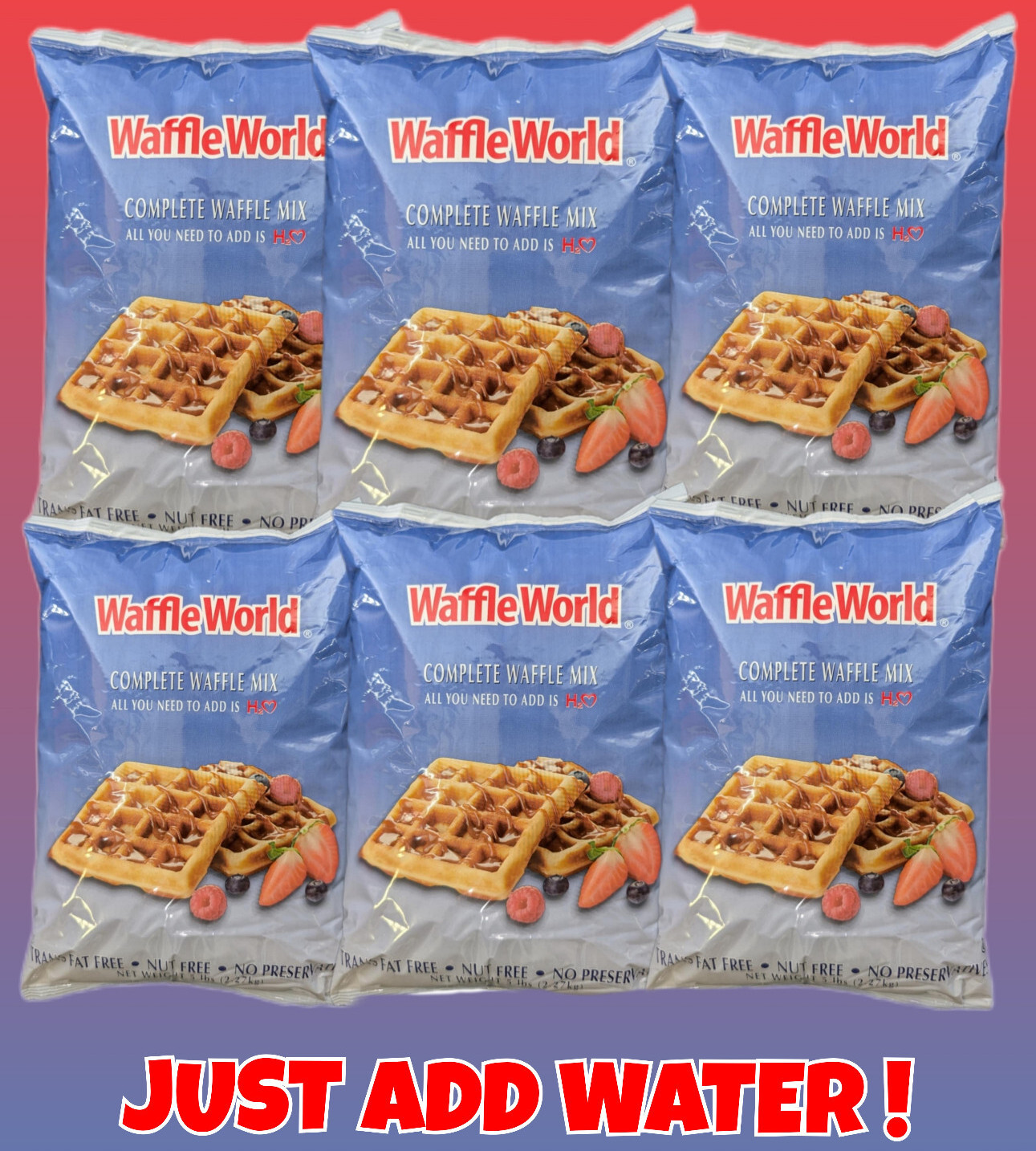 Waffle World Complete Waffle Mix Pancake Mix Just Add Water 5 lb Bags 6 Pack